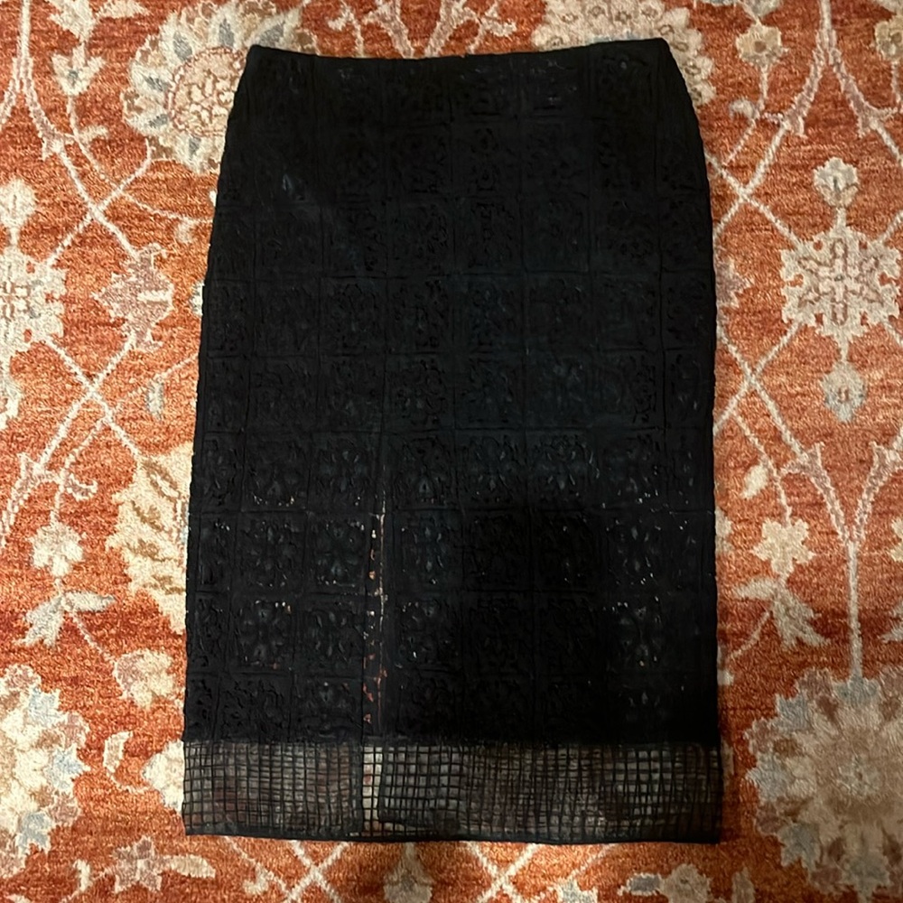 ALEXIS OLI SKIRT W/SLIT IN BLACK ORGANZA LACE EMBROIDERY SZ L - Picture 5 of 9